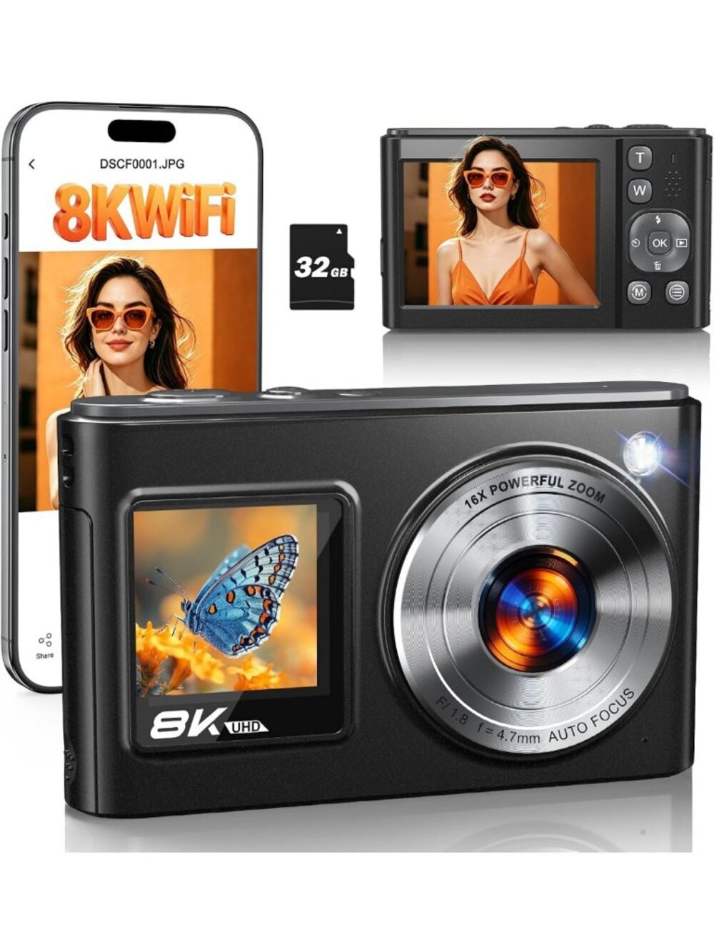 8K Digital Camera for Kids - 96MP WiFi Dual Screen, Perfect for Photography